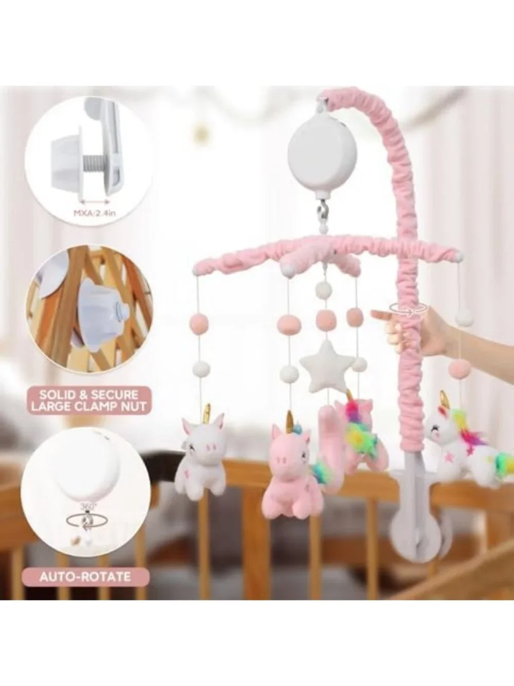 Unicorn Baby Crib Mobile with 35 Lullabies, Volume Control & 28